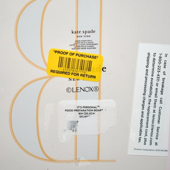 Kate Spade New York by Lenox It's Personal Prep Board “B” Glass in Yellow NWT De - Picture 4 of 4